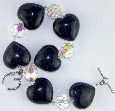 Heart-shaped BlueStone Nuggets and Vintage Swarovski Crystal Bracelet