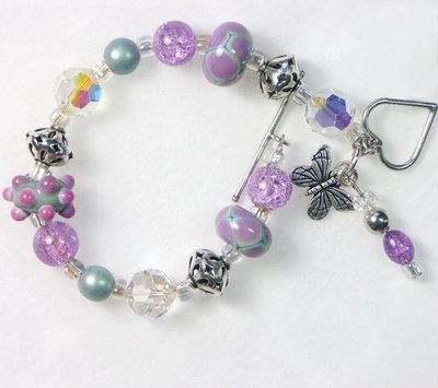 Lampwork Beaded Bracelet with Swarovski Crystals ~Spring Garden~