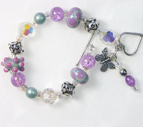 Lampwork Beaded Bracelet with Swarovski Crystals ~Spring Garden~