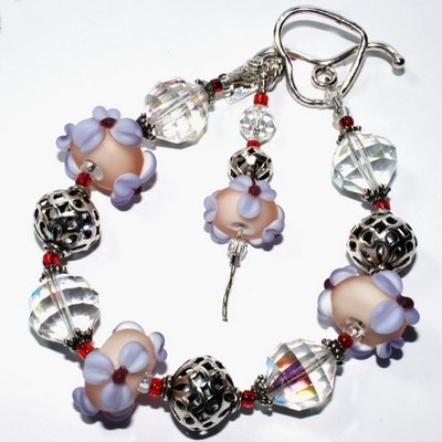 Chunky Bracelet of Lampwork Glass, Vintage Swarovski Crystal and Bali Silver