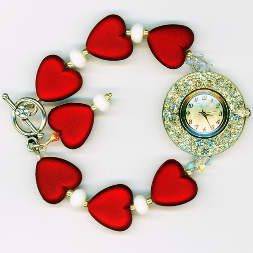 Red Hot Hearts Rhinestone Watch Bracelet Style &quot;Bling Time&quot;
