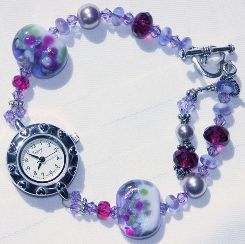 Lampwork Pearl and Czech Beaded Bracelet Style Watch