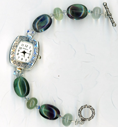 Oval Rainblow Fluorite Gemstone Geneva Watch