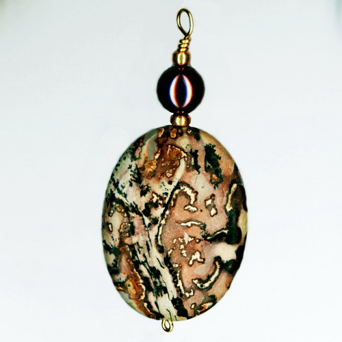 Picture Jasper Pendant with Burgundy Swarovski Pearl