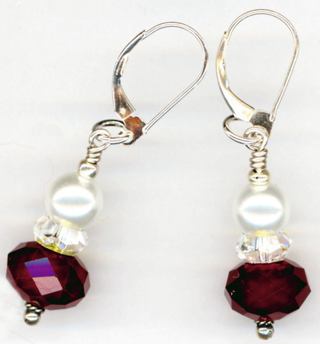 SOLD: Red and White Beaded Earrings on Sterling Silver: Pearls Crystals and Glass Beads