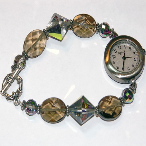 Legacy Beaded Watch: Smoky Quartz, and Large Vitrail Medium Swarovski Crystals