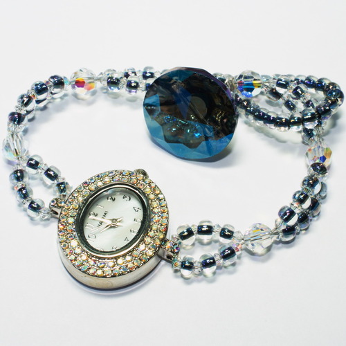 Button and Bling Time Rhinestone Face Watch