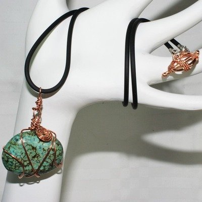 Turquoise and Copper Necklace with Black Cording