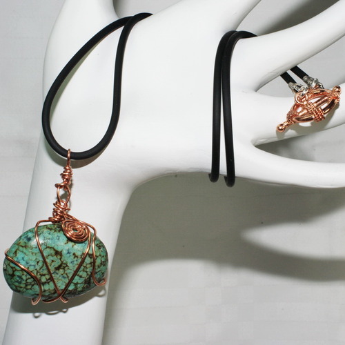 Turquoise and Copper Necklace with Black Cording