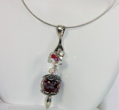 Red Lampwork Bead ~Flower Kissed Cleavage~ Necklace