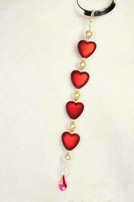 Necklace: Red Hearts and Pearls with Sterling Silver Neck Wire