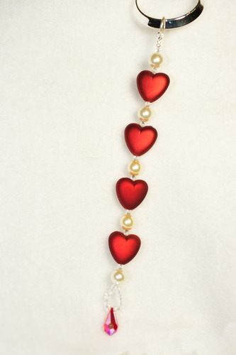Necklace: Red Hearts and Pearls with Sterling Silver Neck Wire