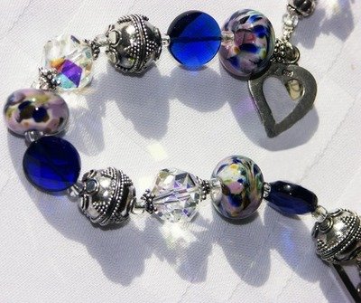 Big Chunky Beaded Bracelet: Vintage Swarovski Crystal, Bali Silver, Lampwork Glass Bead