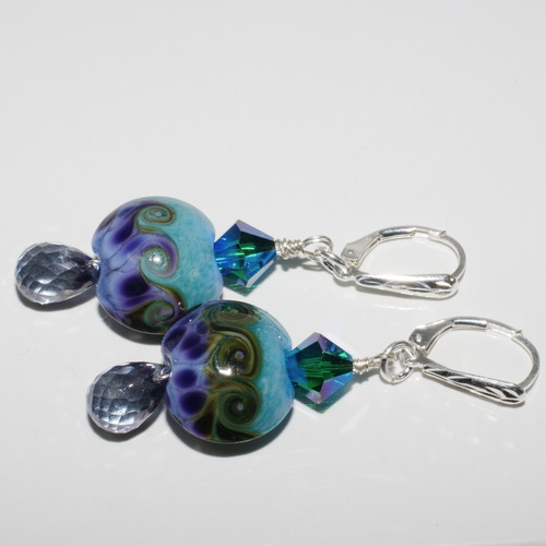 Handmade Lampwork and Gemstone Beaded Earrings with Swarovski Crystals