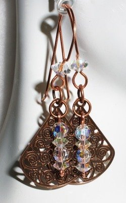 Copper Earrings with Swarovski Crystals