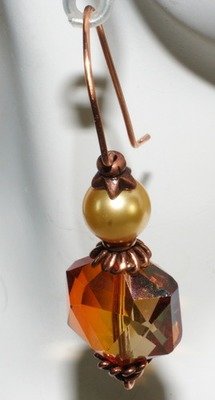 Copper Earrings with Glass Pearl and Copper Colored Crytals