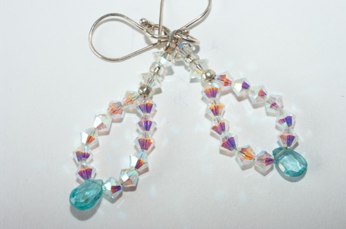 Blue Apatite Gemstone Earrings with Swarovski Crystals and Sterling Silver