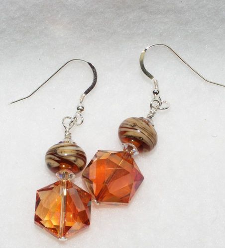 Lampwork Glass bead and Orange Crystals on Sterling Silver Filled Wire