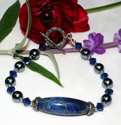 Sodalite Bracelet with Blass Pearls and Swarovski Crystals