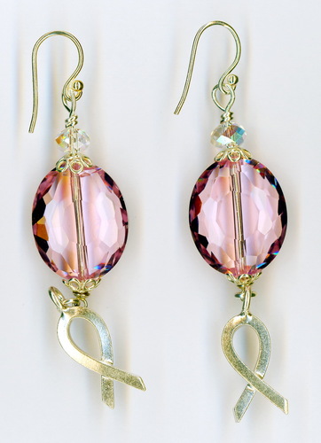 Breast Cancer Awareness Earrings: Sterling Silver and Crystal