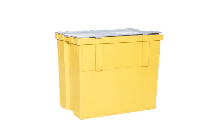 Kunststoffbox gelb mit Deckel + Hygienesack (zur Miete)   55 x 35 x 50 cm