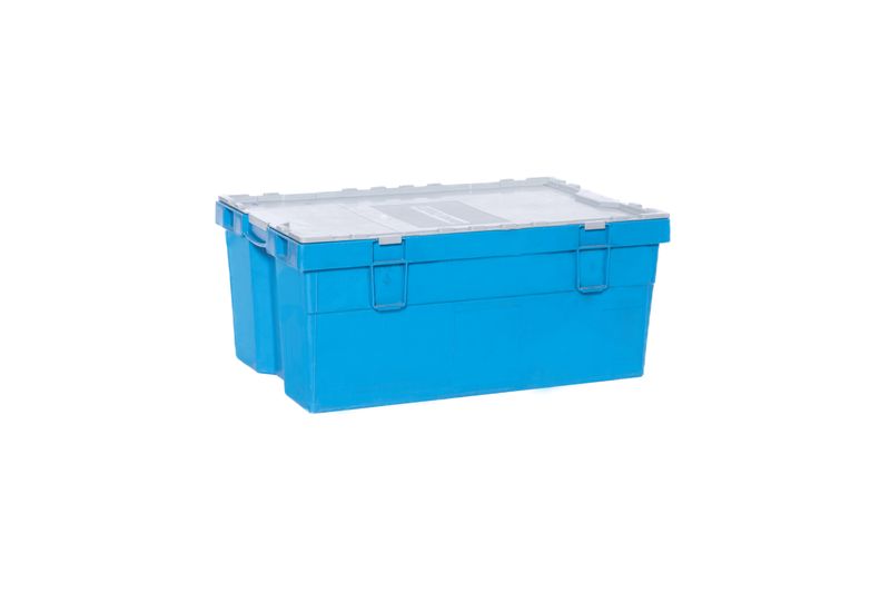 Kunststoffbox blau mit Deckel + Hygienesack (zur Miete)   55 x 35 x 25 cm