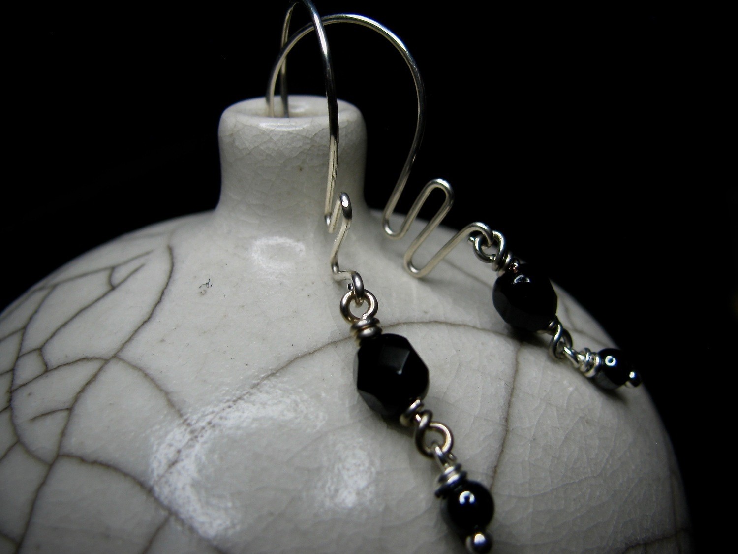 Sterling Silver Squiggles with Black Bead