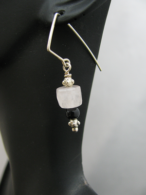 Angled Sterling Silver Earwire with Rose Quartz Bead