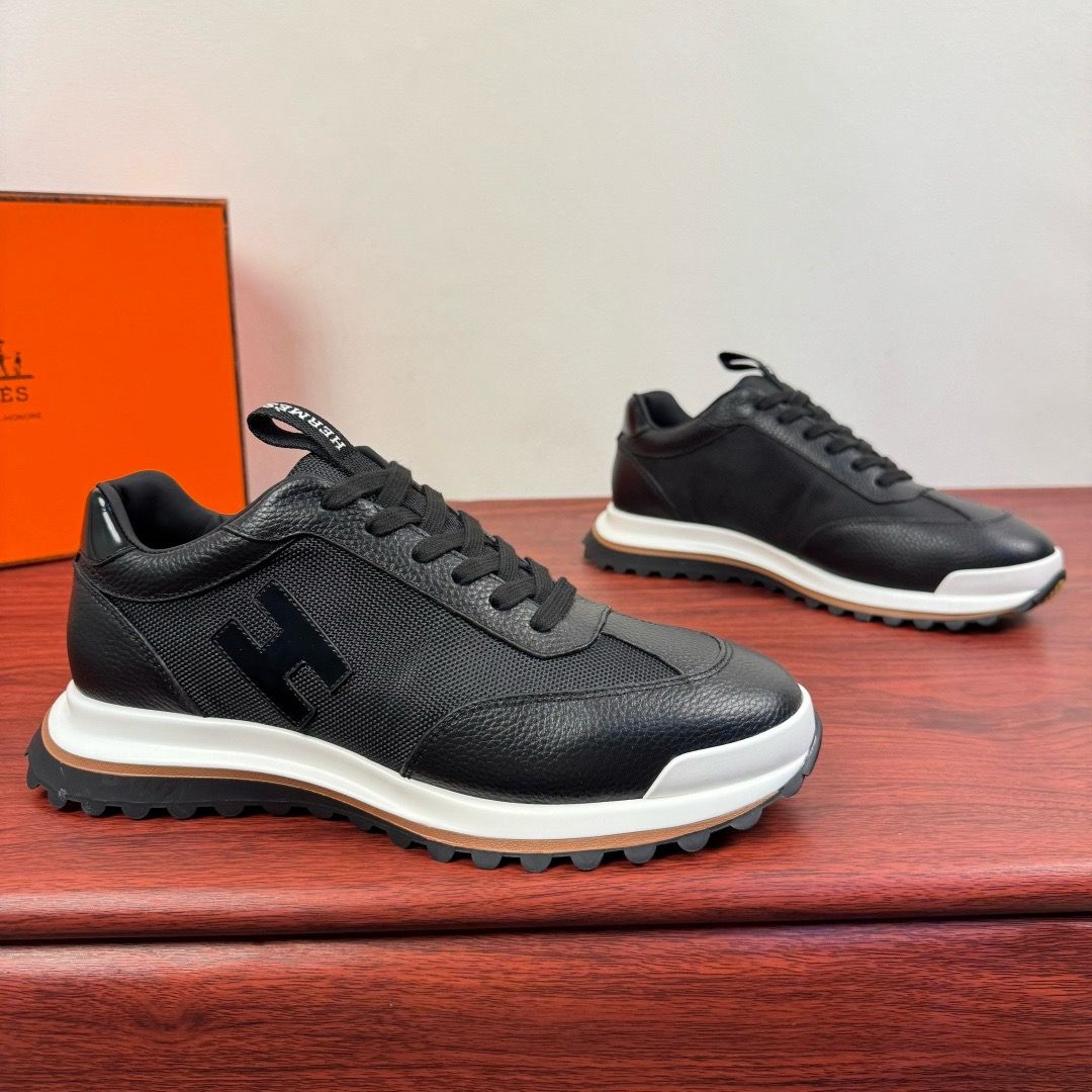Hermes Men Shoes — EAOI10 Leather Mesh Casual Sneakers