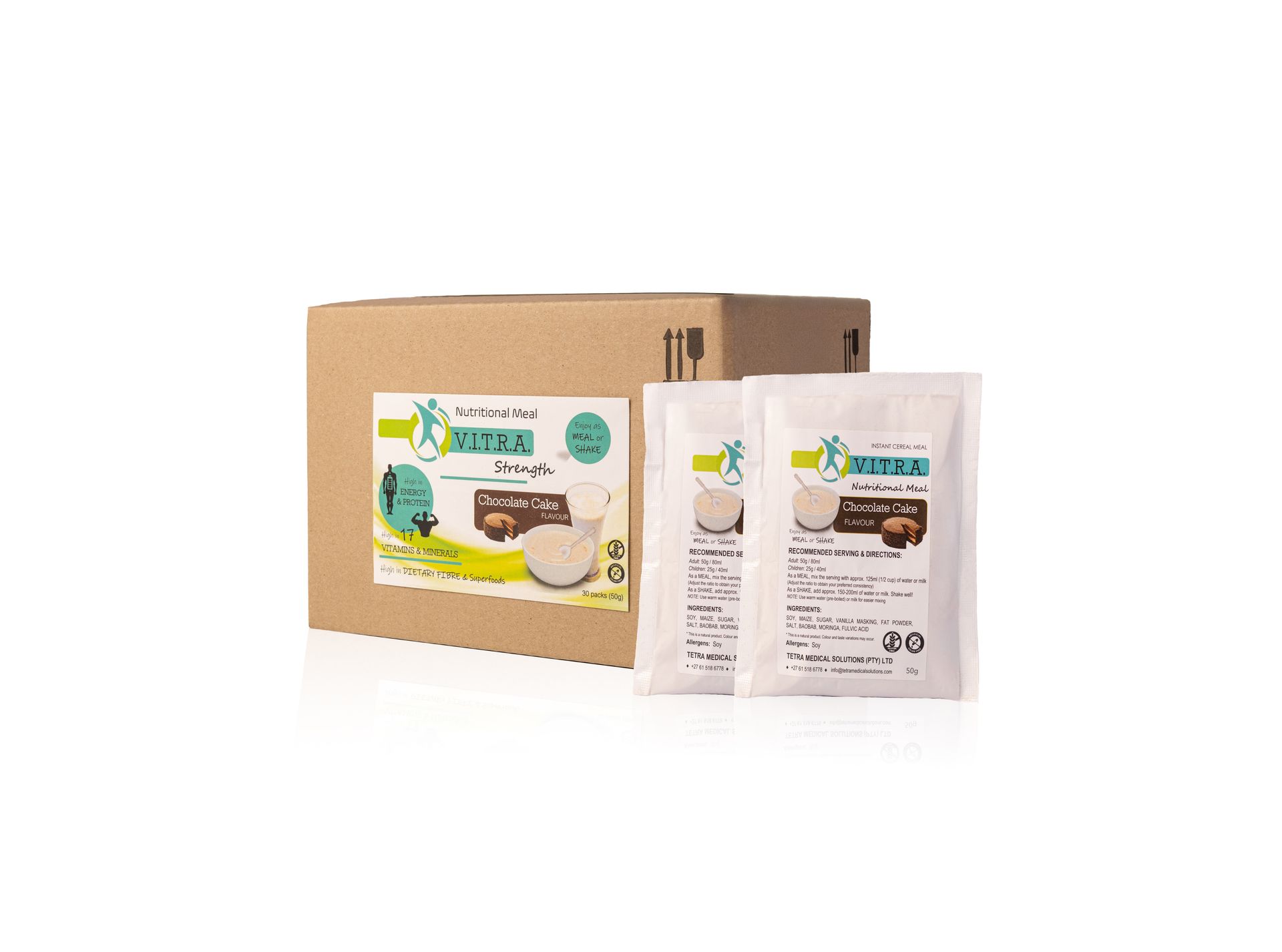 VITRA STRENGTH 30 x 50g Sachets Chocolate Cake Flavour