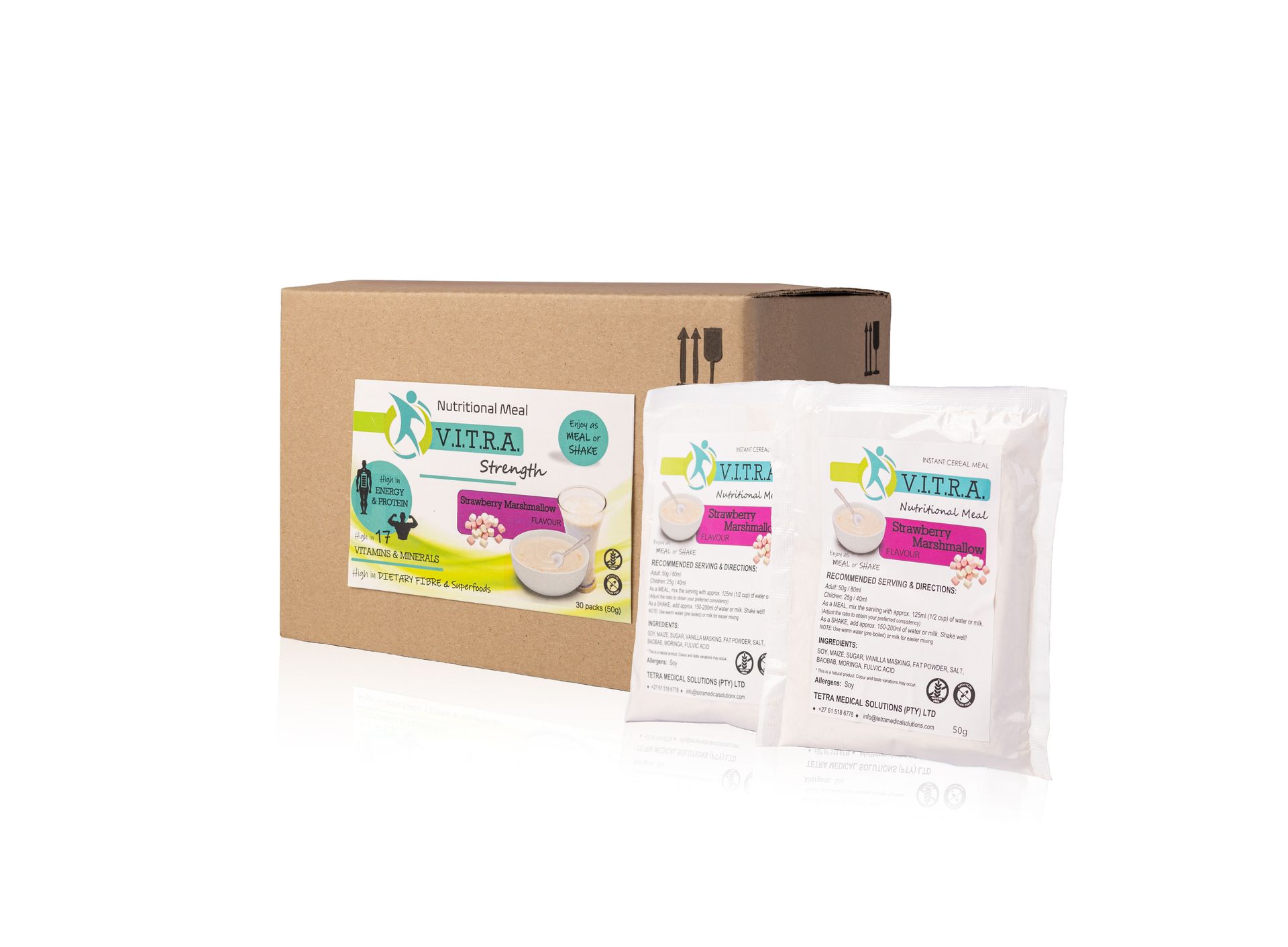 VITRA STRENGTH 30 x 50g Sachets Strawberry Marshmallow Flavour