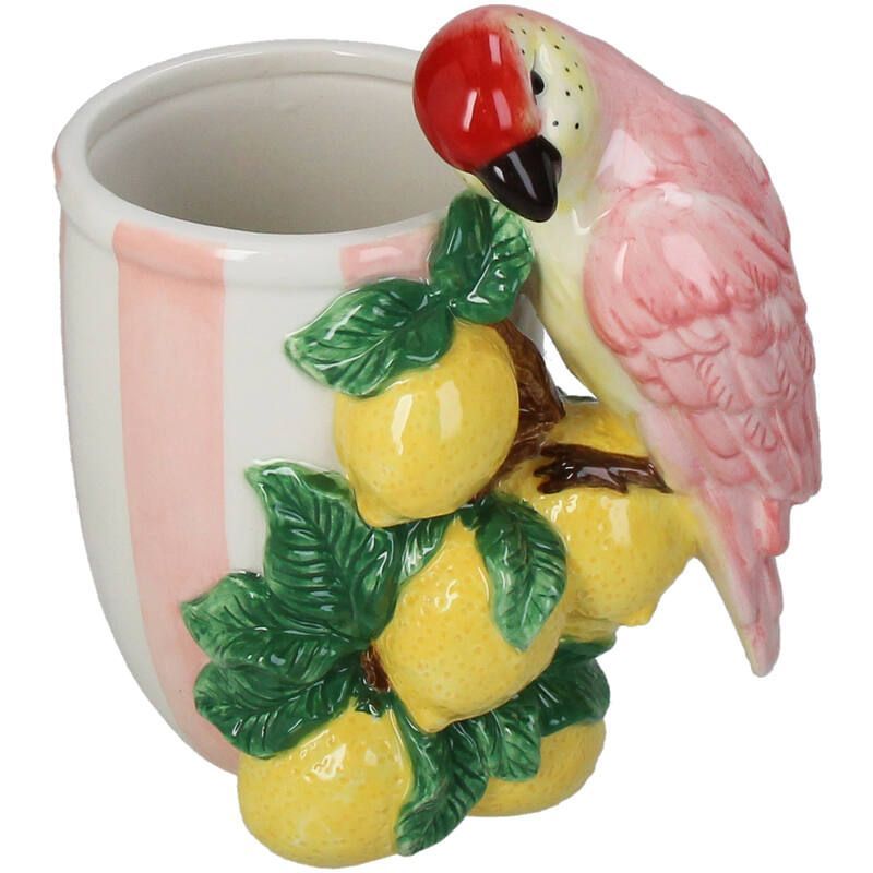 Vaas / bloempot aardewerk met vogel
