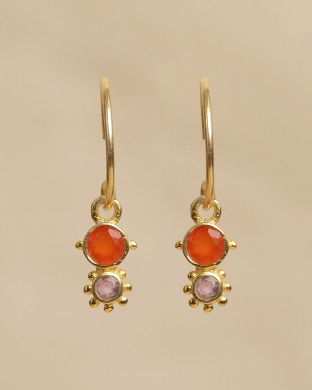 Oorbelletjes gold met agaat, rood