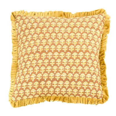 Kussen floral oker / bruin