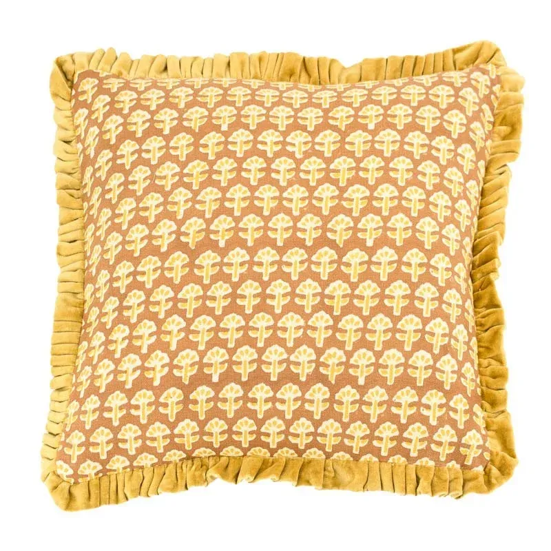 Kussen floral oker / bruin