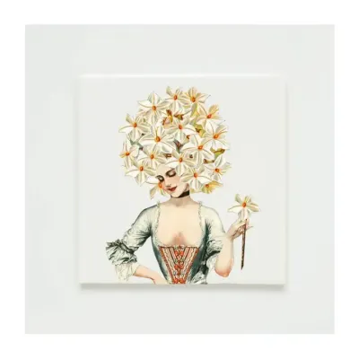 Wandtegel Lylies, 17e eeuwse dame met bloemenhoofd