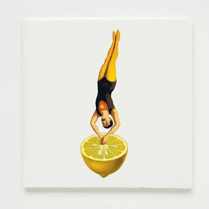 Wandtegel Lylies, Acrobaat duiken in citroen