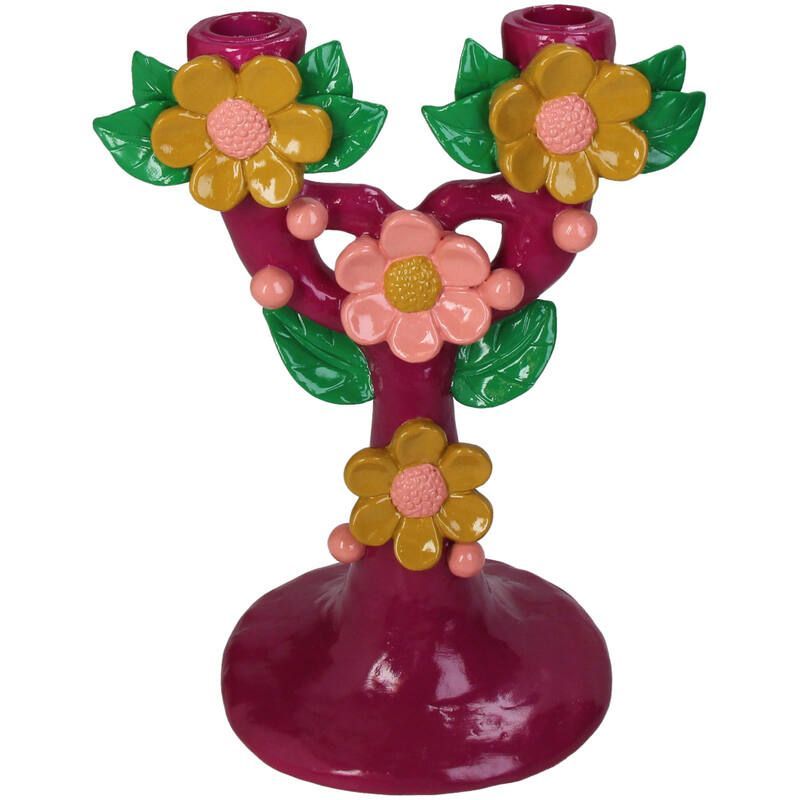 Kandelaar bloemen medium fuchsia