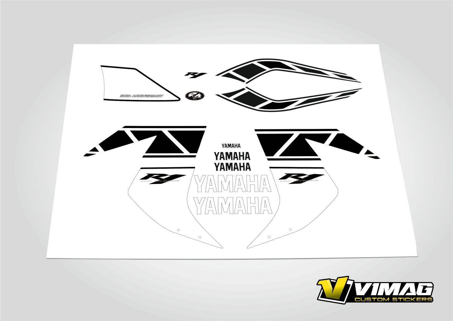 Kit De Pegatinas Compatibles Con Moto YAMAHA R1 YZF 2006 AMARILLA 50 Aniversario
