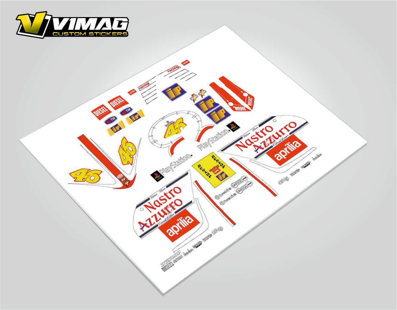 Kit de Pegatinas compatibles con Moto APRILIA RS 50 REPLICA ROSSI 1999-2002 Kit de Pegatinas compatibles con Moto APRILIA RS 50 REPLICA ROSSI 1999-2002