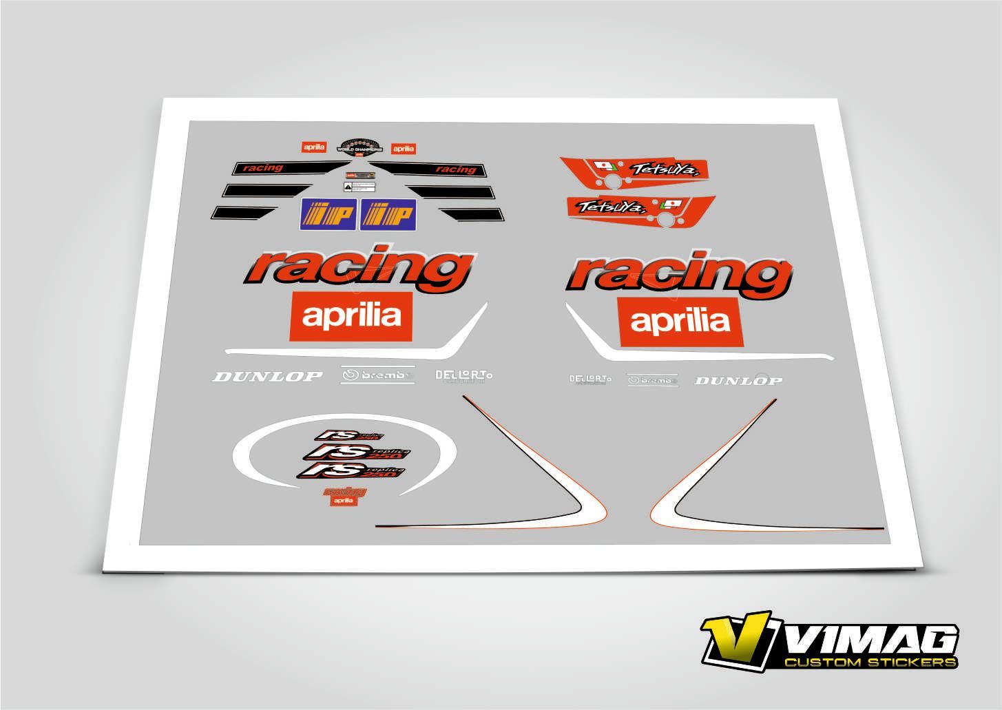 Kit de pegatinas compatibles con moto Aprilia RS250 - Tetsuya Harada - 99 -2000 Kit de pegatinas compatibles con moto Aprilia RS250 - Tetsuya Harada - 99 -2000