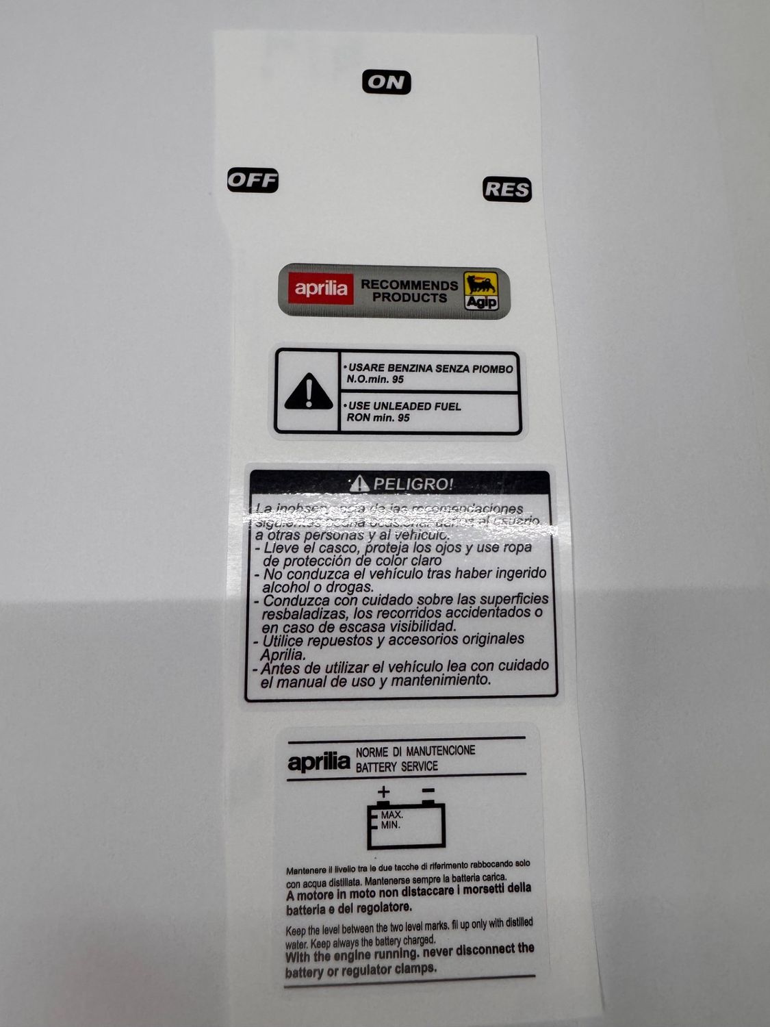 Pegatinas Advertencia deposito Aprilia RS 125 Pegatinas Advertencia deposito Aprilia RS 125