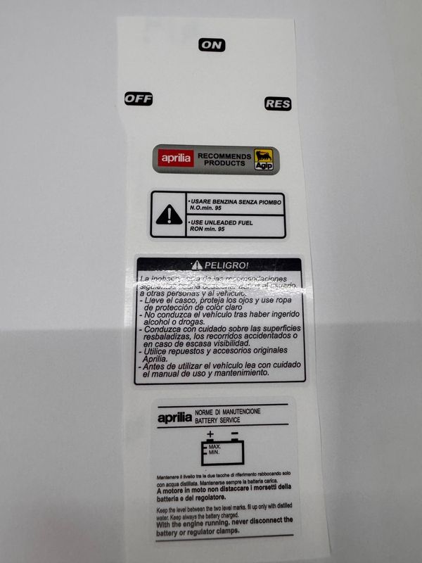 Pegatinas Advertencia deposito Aprilia RS 125