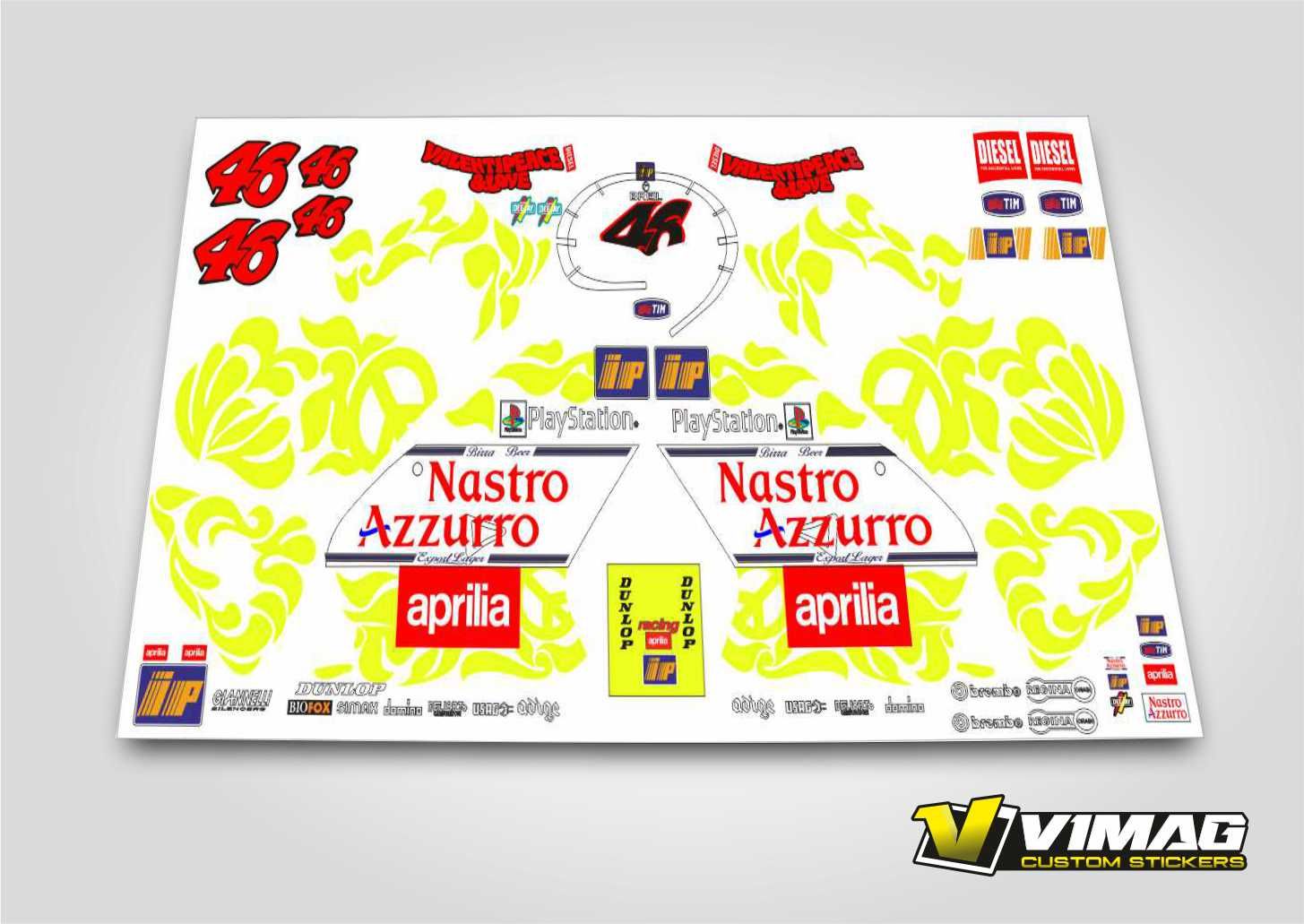 Kit De Pegatinas Compatibles Con Moto Aprilia RS125 2002 Mugello Replica