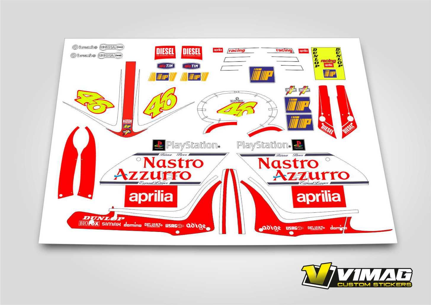 Kit de Pegatinas compatibles con Moto  APRILIA RS 125 REPLICA ROSSI 1999-2002