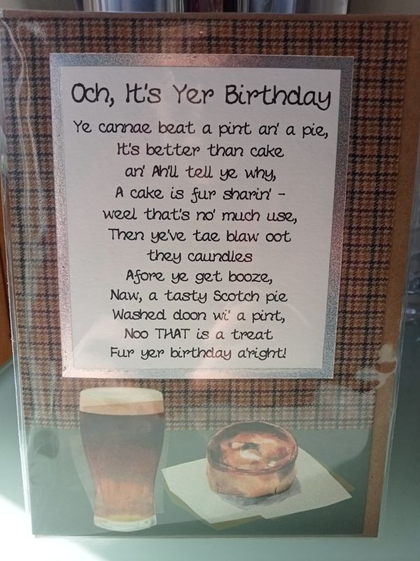 Och It&#39;s Yer Birthday Pie and a Pint