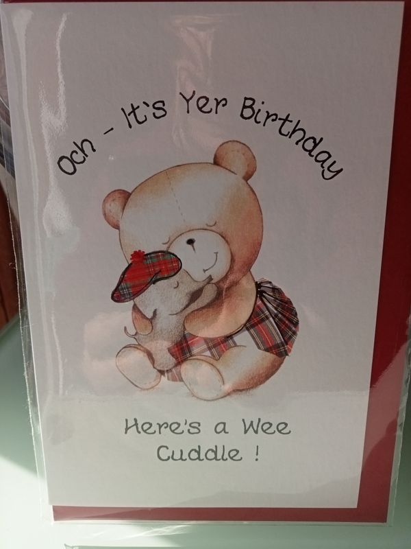 Birthday Card Teddy in kilt Here&#39;s a Wee Cuddle
