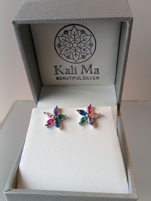 Kali Ma Pastel Flower Silver Studs with Cubic Zirconia