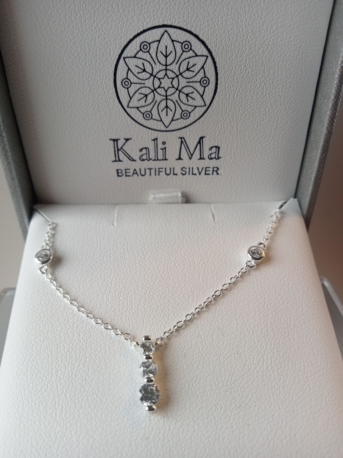 Kali Ma silver chain with triple drop and inline CZ necklace