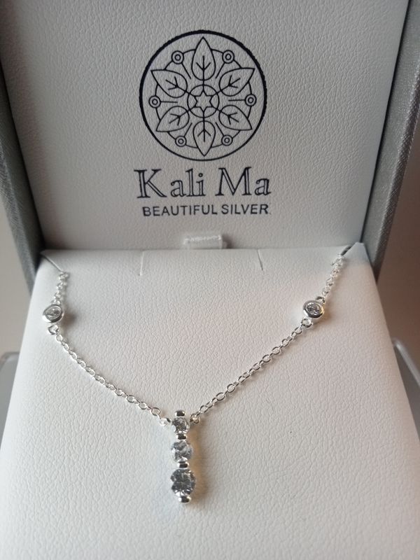 Kali Ma silver chain with triple drop and inline CZ necklace